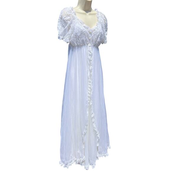 60s 70s Tosca Lingerie Chiffon Lace Bridal Peignoir Set Nightgown Robe Large - Picture 2 of 8